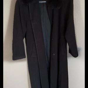 Forecaster Of Boston Women's Wool Coat -Fox Fur Collar - Maxi Reefer Trench Coat